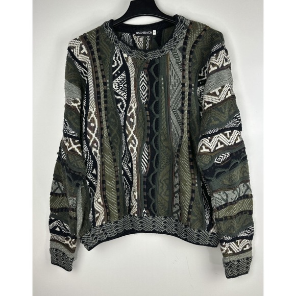 Bachrach Knit 3D Textured Sweater Cosby Biggie Style Earth Tones Mens Size Large - Picture 2 of 16